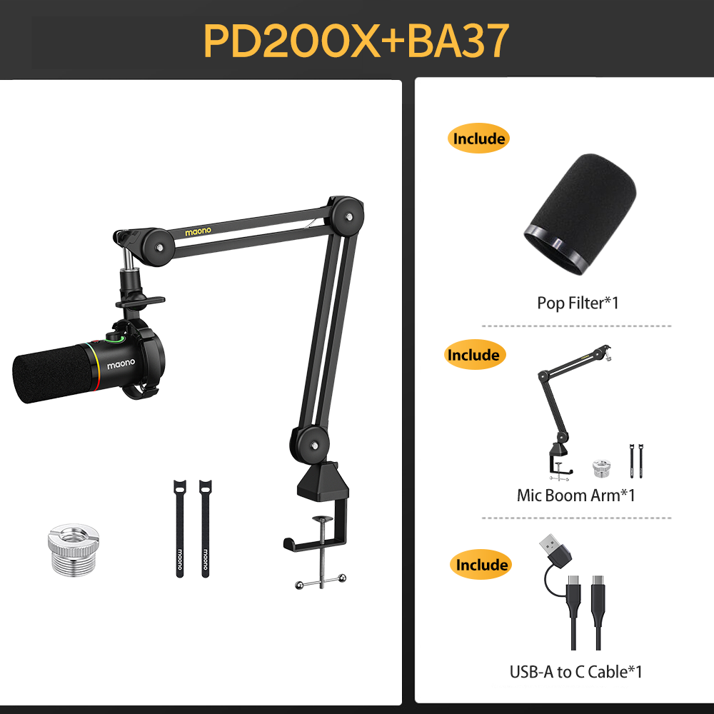 PD200XS microphone with BA37 boom arm black